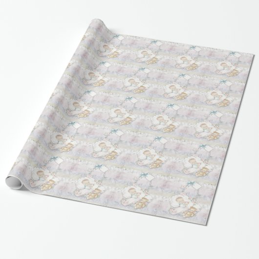 Retro Pastelkleurige Babyfeest Inpakpapier (Uitgerold)