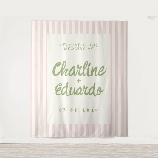 Retro Pastelkleurige Gestreepte Trouw  Wandkleed (Voorkant)