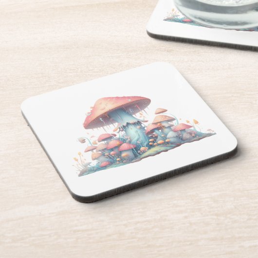 Retro pastelpaddenstoelen design met zachte kleure bier onderzetter (Linkerzijde)