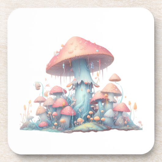 Retro pastelpaddenstoelen design met zachte kleure bier onderzetter (Voorkant)