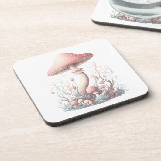 Retro pastelpaddenstoelen design met zachte kleure bier onderzetter (Linkerzijde)