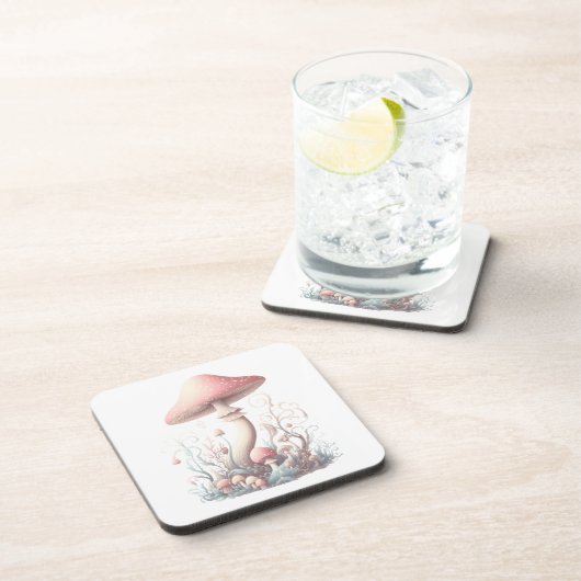 Retro pastelpaddenstoelen design met zachte kleure bier onderzetter (Rechterzijde)