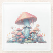 Retro pastelpaddenstoelen design met zachte kleure glazen onderzetter (Voorkant)