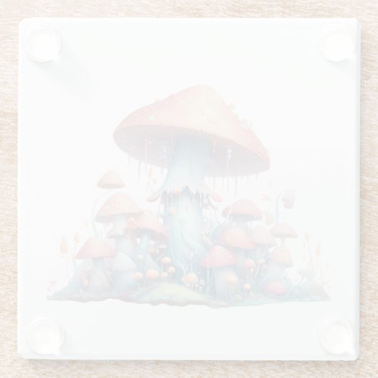 Retro pastelpaddenstoelen design met zachte kleure glazen onderzetter (Achterkant)