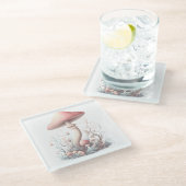 Retro pastelpaddenstoelen design met zachte kleure glazen onderzetter (Schuin)