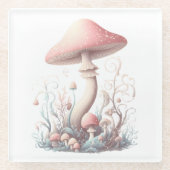 Retro pastelpaddenstoelen design met zachte kleure glazen onderzetter (Voorkant)
