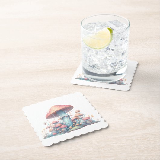 Retro pastelpaddenstoelen design met zachte kleure kartonnen onderzetters (Insitu)