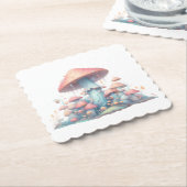 Retro pastelpaddenstoelen design met zachte kleure kartonnen onderzetters (Gebogen)