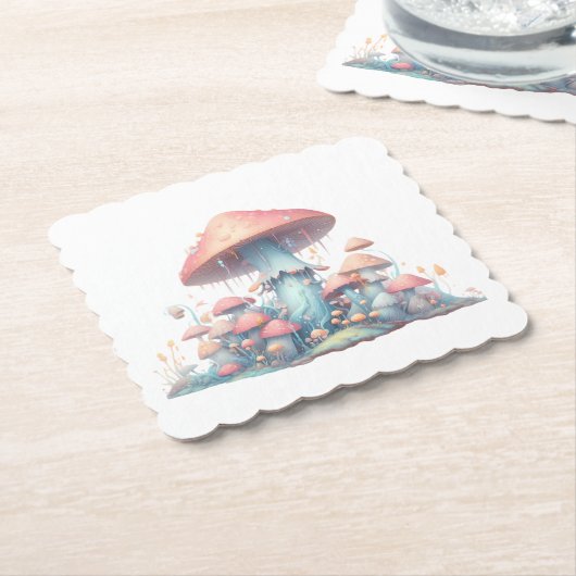 Retro pastelpaddenstoelen design met zachte kleure kartonnen onderzetters (Gebogen)