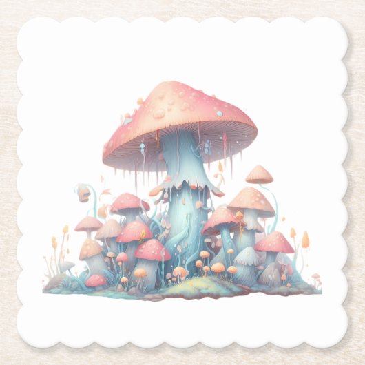 Retro pastelpaddenstoelen design met zachte kleure kartonnen onderzetters (Voorkant)