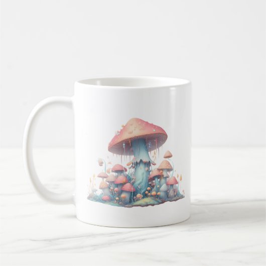 Retro pastelpaddenstoelen design met zachte kleure koffiemok (Links)