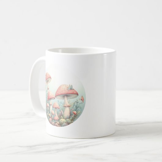 Retro pastelpaddenstoelen design met zachte kleure koffiemok (Voorkant links)