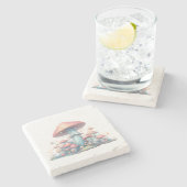 Retro pastelpaddenstoelen design met zachte kleure stenen onderzetter (Zijkant)