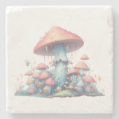 Retro pastelpaddenstoelen design met zachte kleure stenen onderzetter (Voorkant)