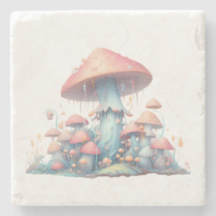 Retro pastelpaddenstoelen design met zachte kleure stenen onderzetter