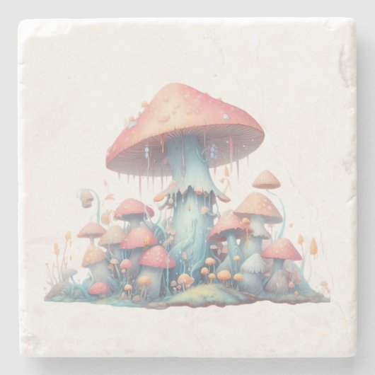 Retro pastelpaddenstoelen design met zachte kleure stenen onderzetter (Voorkant)