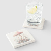 Retro pastelpaddenstoelen design met zachte kleure stenen onderzetter (Zijkant)