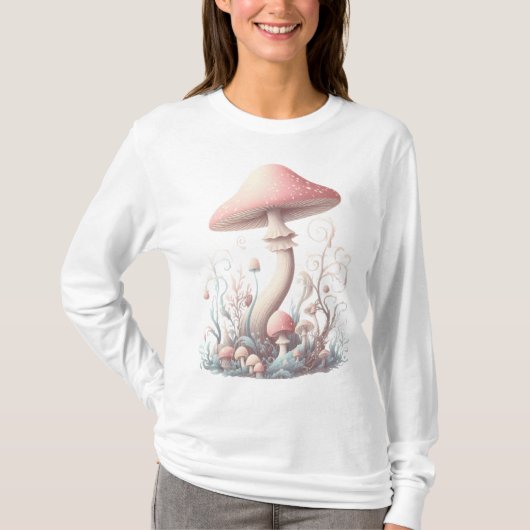 Retro pastelpaddenstoelen design met zachte kleure t-shirt (Voorkant)