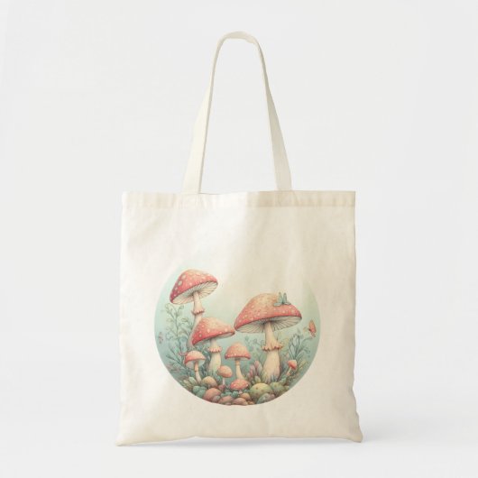 Retro pastelpaddenstoelen design met zachte kleure tote bag (Voorkant)