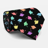 Retro Pastels & Black Graduation Cap Patroon Stropdas (Opgerold)