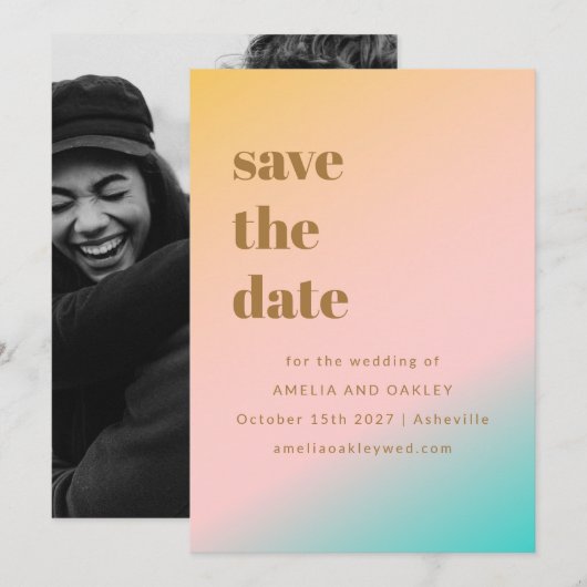 Retro Pastels Gradiënt Eenvoudige Unieke Huwelijks Save The Date (Voorkant / Achterkant)