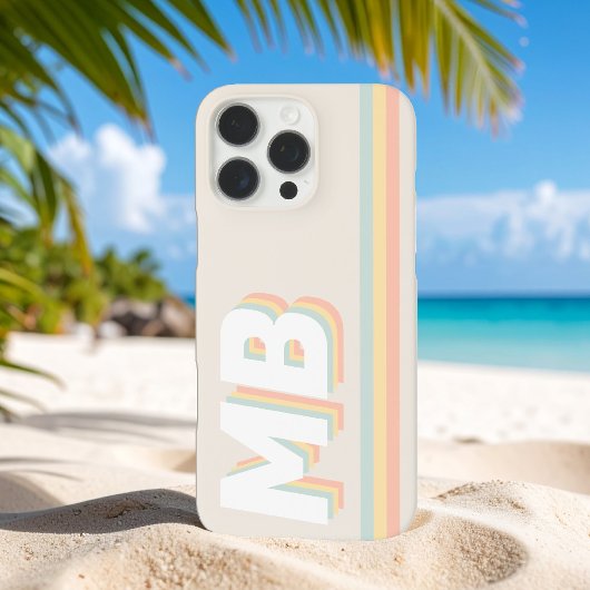 Retro pastelstrepen gepersonaliseerd Initiaal mono Case-Mate iPhone Case