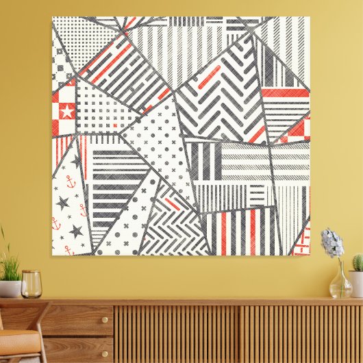 Retro Patchwork: Abstract geometrisch ontwerp Canvas Afdruk (Insitu (Woonkamer))