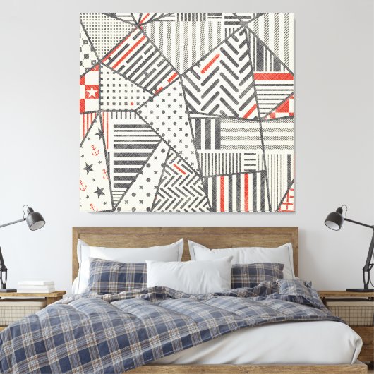 Retro Patchwork: Abstract geometrisch ontwerp Canvas Afdruk (Insitu (Slaapkamer))
