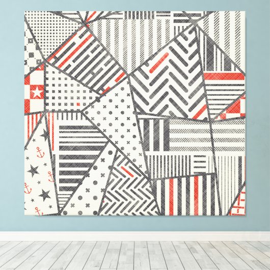 Retro Patchwork: Abstract geometrisch ontwerp Canvas Afdruk (Insitu (Houten vloer))