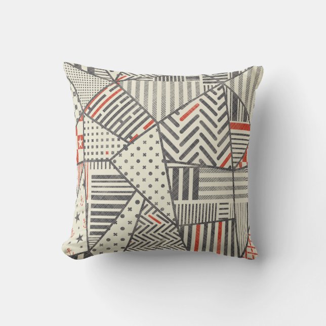 Retro Patchwork: Abstract geometrisch ontwerp Kussen (Voorkant)