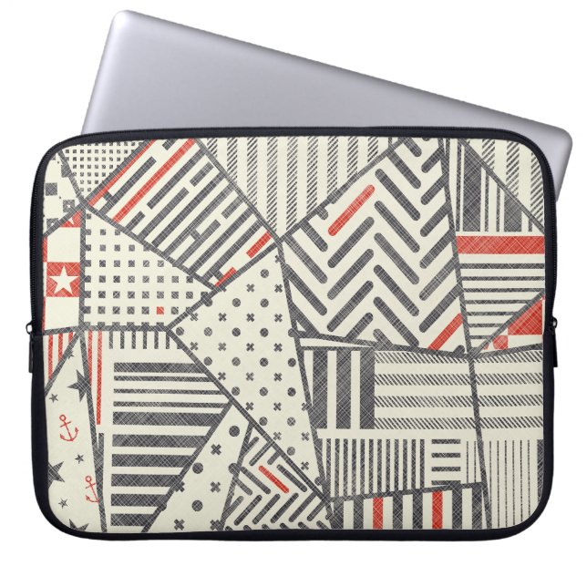 Retro Patchwork: Abstract geometrisch ontwerp Laptop Sleeve (Voorkant)