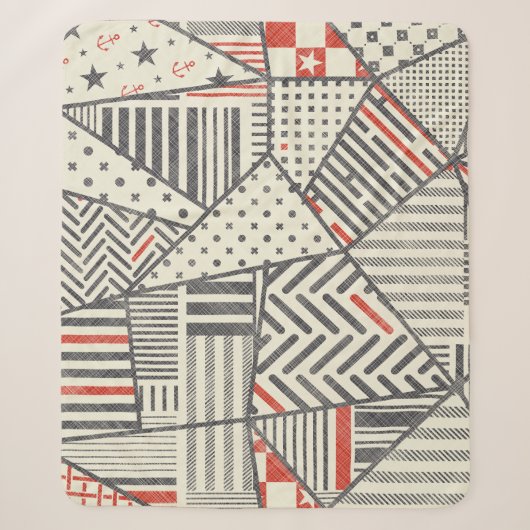 Retro Patchwork: Abstract geometrisch ontwerp Sherpa Deken (Voorkant)