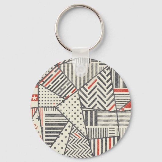 Retro Patchwork: Abstract geometrisch ontwerp Sleutelhanger (Voorkant)