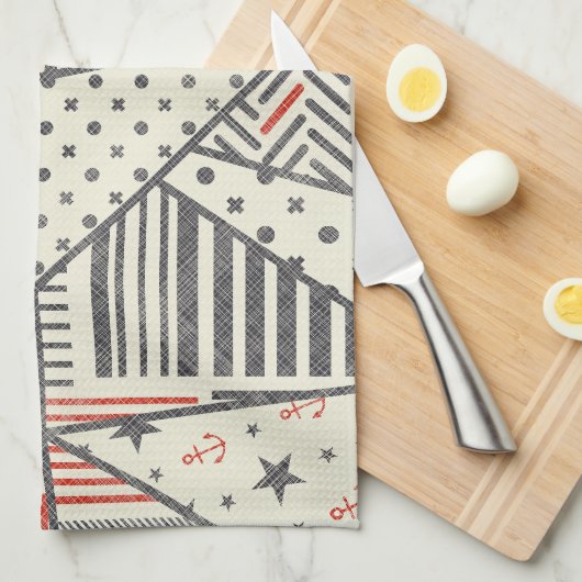 Retro Patchwork: Abstract geometrisch ontwerp Theedoek (Quarter Fold)