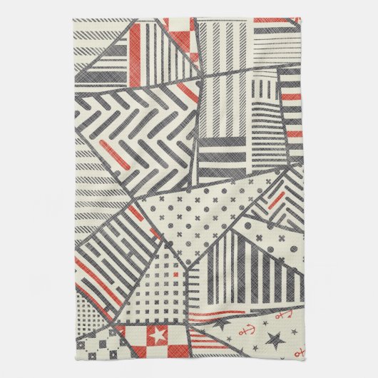 Retro Patchwork: Abstract geometrisch ontwerp Theedoek (Verticaal)