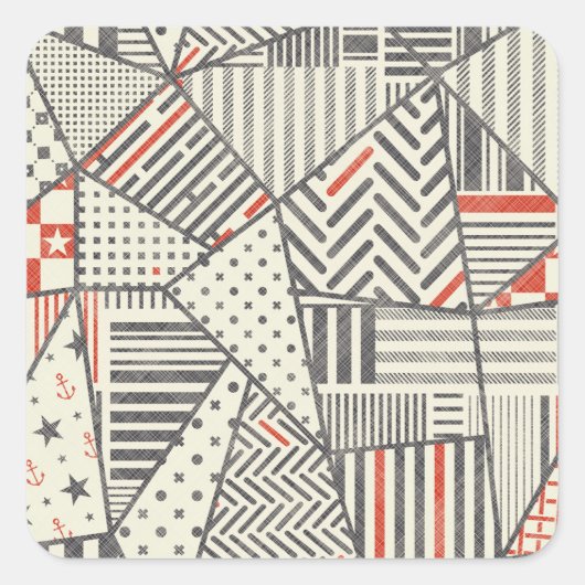 Retro Patchwork: Abstract geometrisch ontwerp Vierkante Sticker (Voorkant)