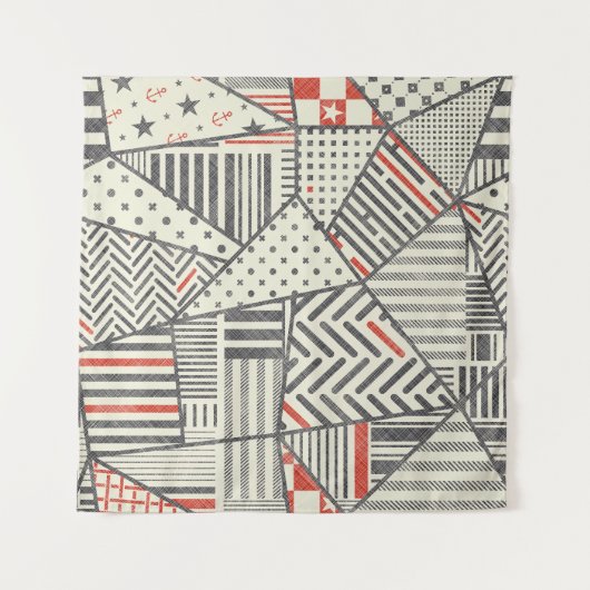 Retro Patchwork: Abstract geometrisch ontwerp Wandkleed (Voorkant (horizontaal))