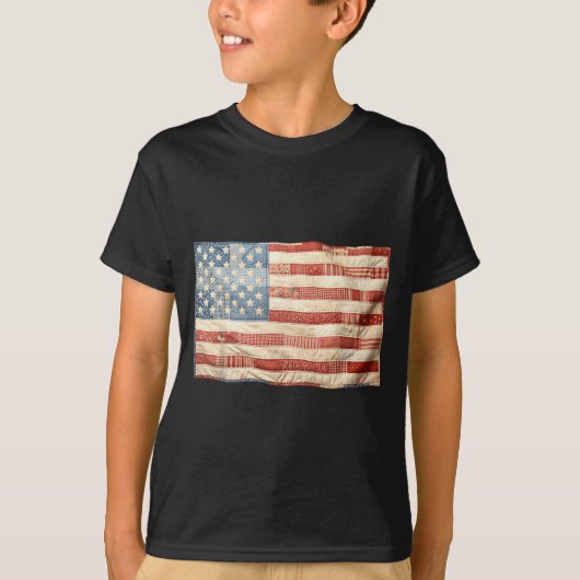 Retro Patchwork Amerikaanse Vlag Patriottische Gra T-shirt (Voorkant)