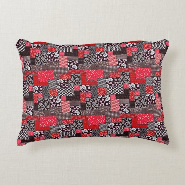 Retro Patchwork Bloemendekenpatroon Accent Kussen (Voorkant)