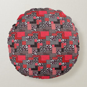 Retro Patchwork Bloemendekenpatroon Rond Kussen