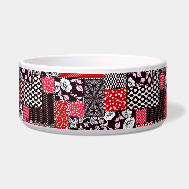 Retro Patchwork Bloemendekenpatroon Voerbakje (Voorkant)