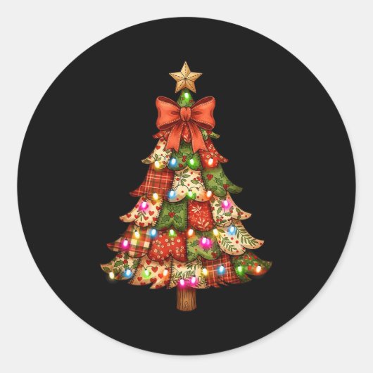 Retro Patchwork Bow Christmas,rustic Country Chris Ronde Sticker (Voorkant)