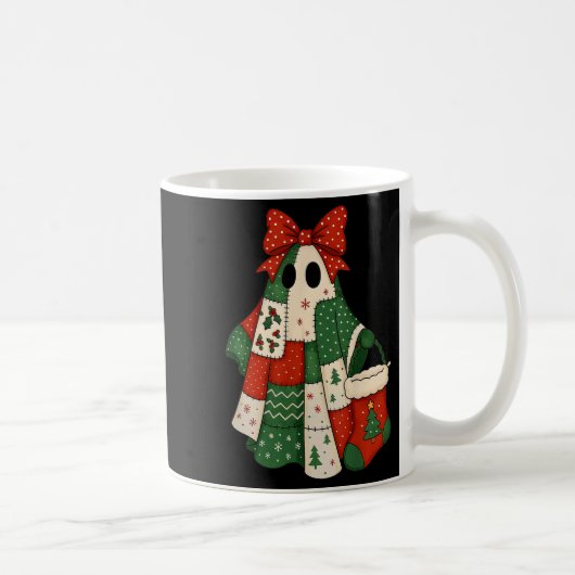 Retro Patchwork Christmas Ghost Coquette Bow X-mas Koffiemok (Rechts)