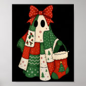 Retro Patchwork Christmas Ghost Coquette Bow X-mas Poster (Voorkant)