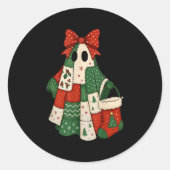 Retro Patchwork Christmas Ghost Coquette Bow X-mas Ronde Sticker (Voorkant)