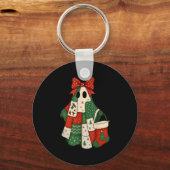 Retro Patchwork Christmas Ghost Coquette Bow X-mas Sleutelhanger (Voorkant)