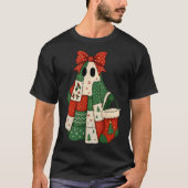 Retro Patchwork Christmas Ghost Coquette Bow X-mas T-shirt (Voorkant)