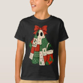 Retro Patchwork Christmas Ghost Coquette Bow X-mas T-shirt (Voorkant)
