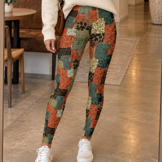 Retro Patchwork Dierenprint Leggings