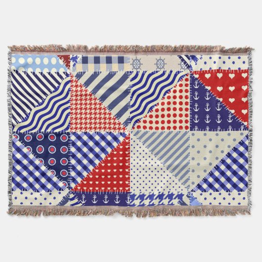 Retro Patchwork Driehoeken Nautische Stijl Deken (Voorkant)